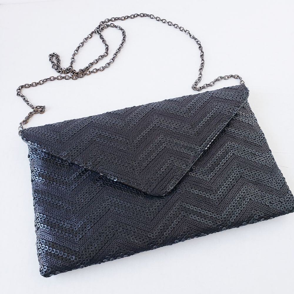 Urban Expressions Womens Purse Size Large Envelope Clutch Black Sequin